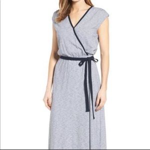 Caslon Striped Cotton Navy Faux Wrap Maxi XSP